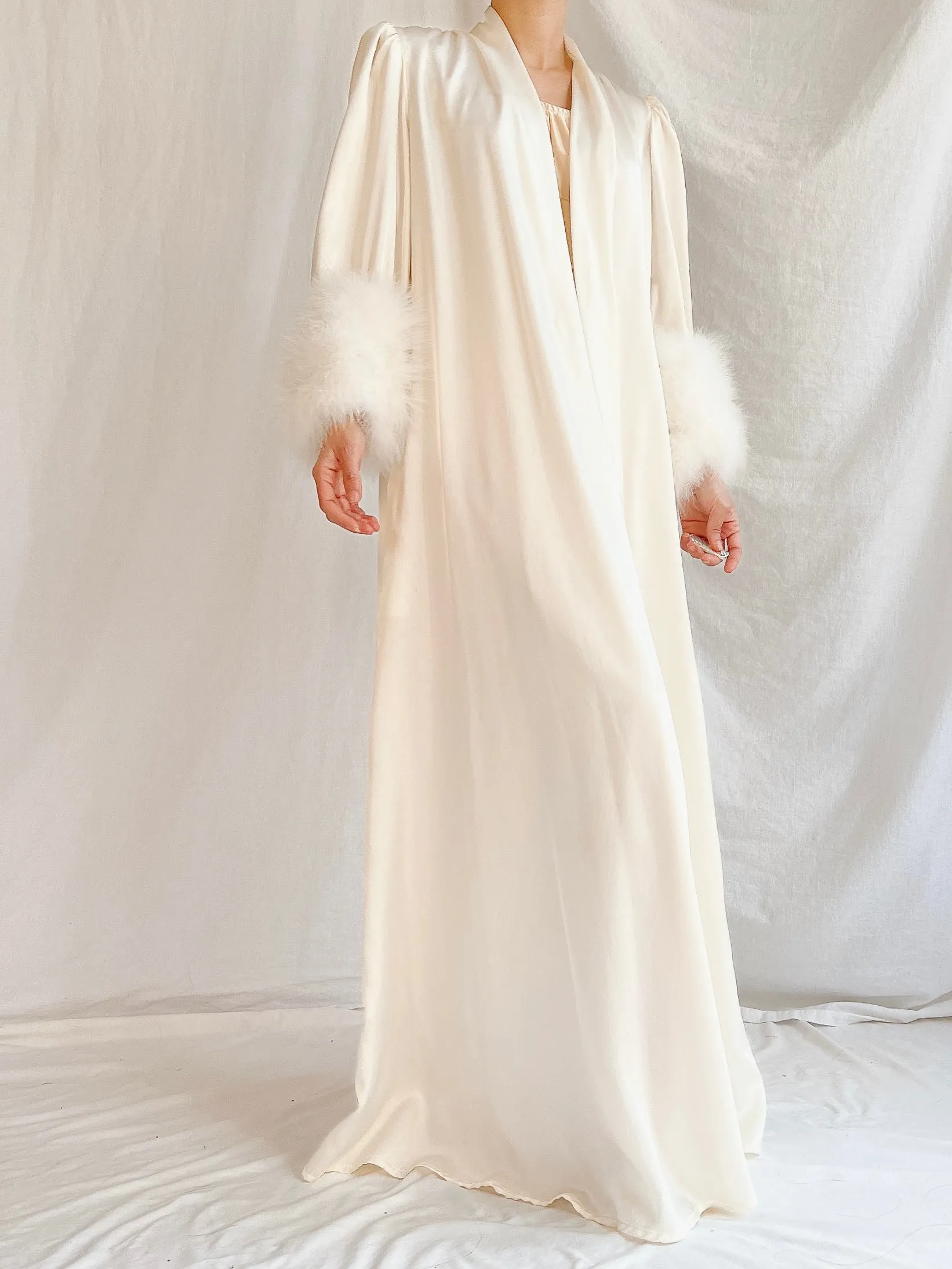 1960s Lucie Ann Satin Marabou Duster - S-M