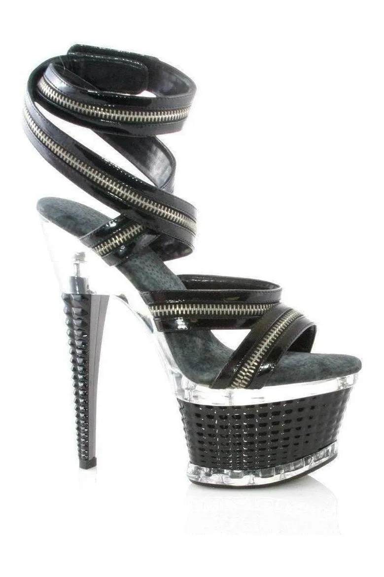 649-DELIA Platform Sandal | Black Patent