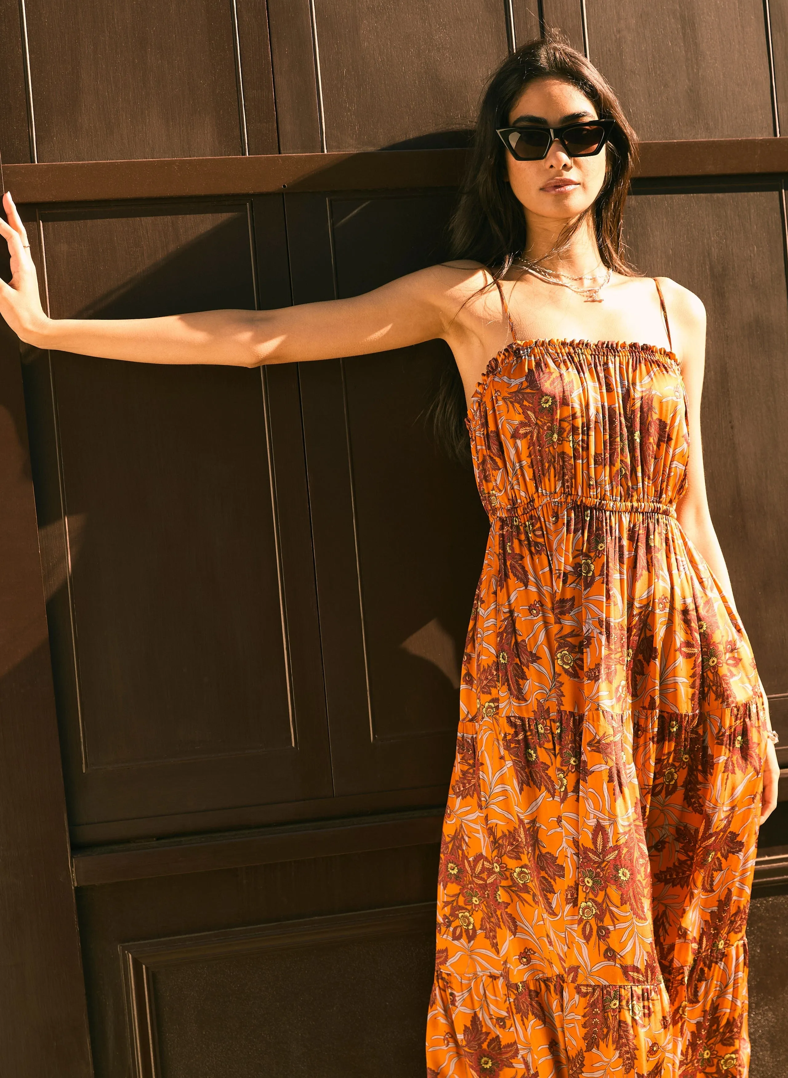 Anais Viscose Floral Dress | Tangerine Floral