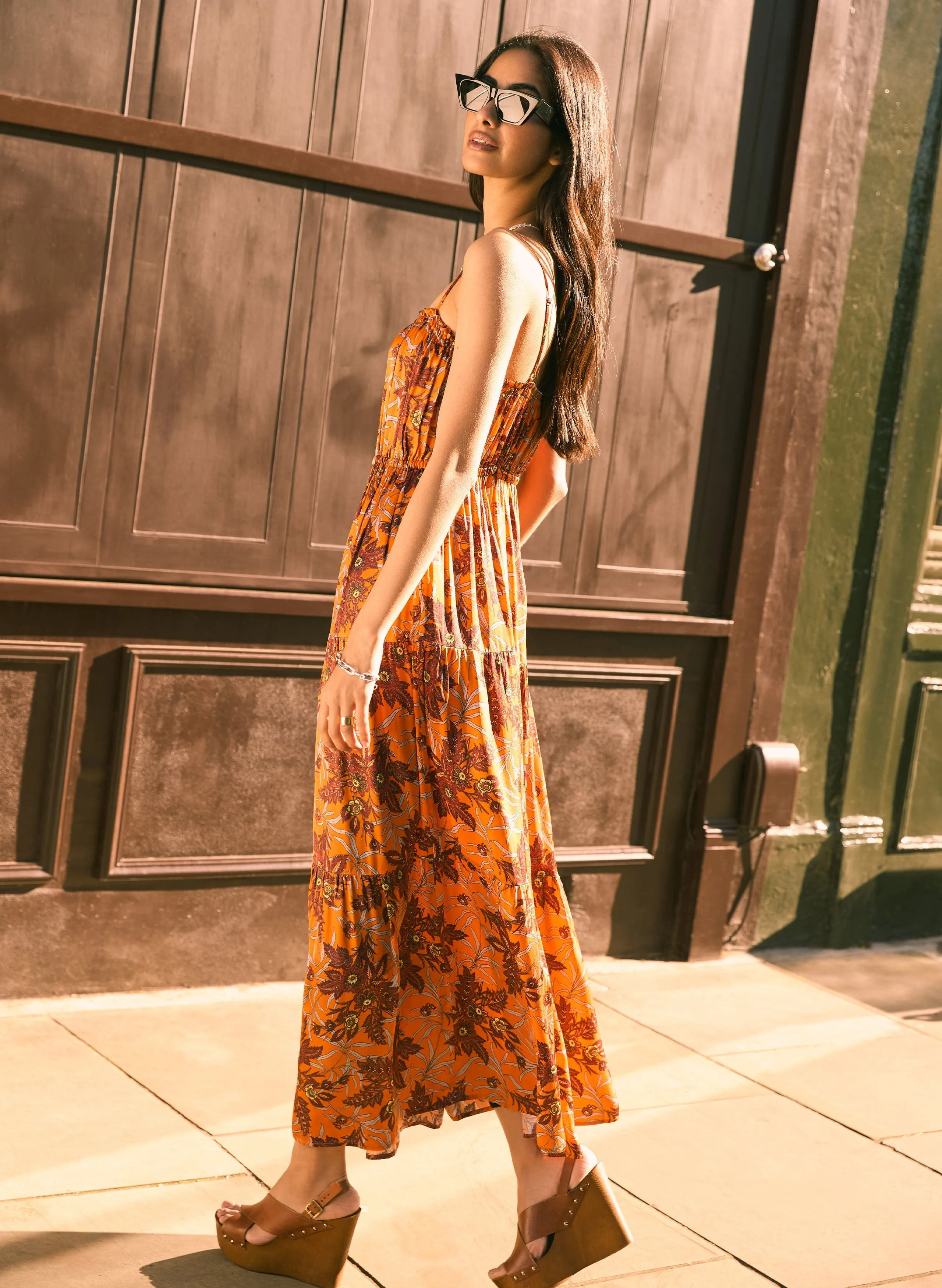 Anais Viscose Floral Dress | Tangerine Floral