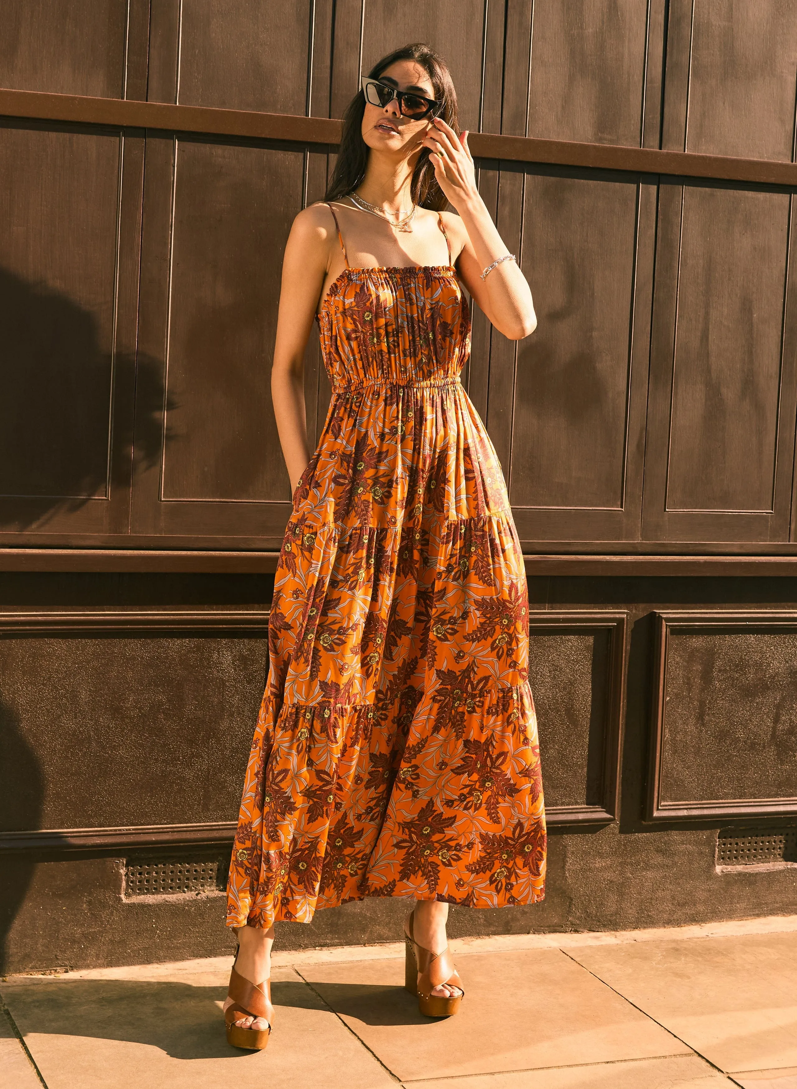 Anais Viscose Floral Dress | Tangerine Floral