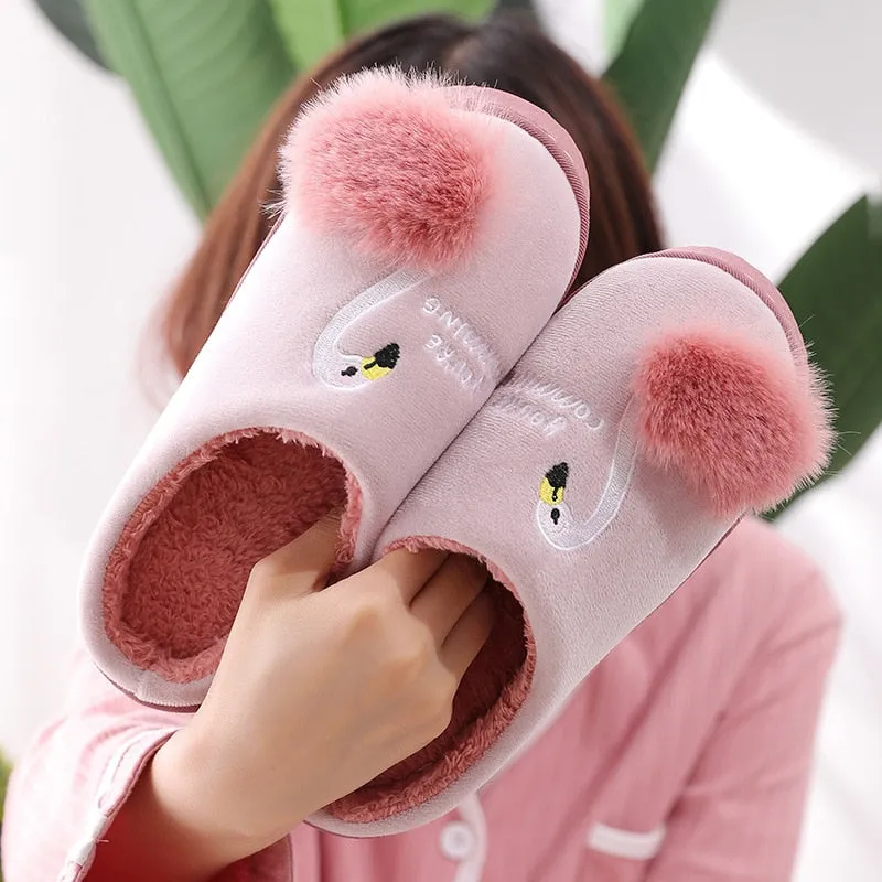 Animal Slippers Non-slip Soft Fur Plush Warm Indoor