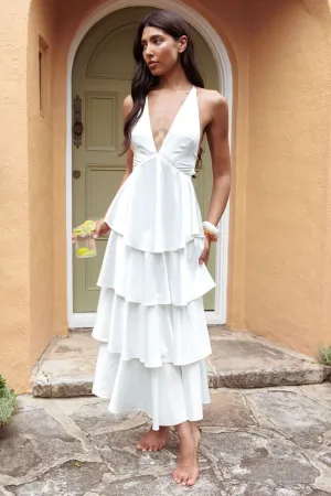 Auguste Tiered Frill Strappy Back Dress Ivory