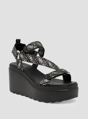 Black Ocilia Logo Wedge Sandal