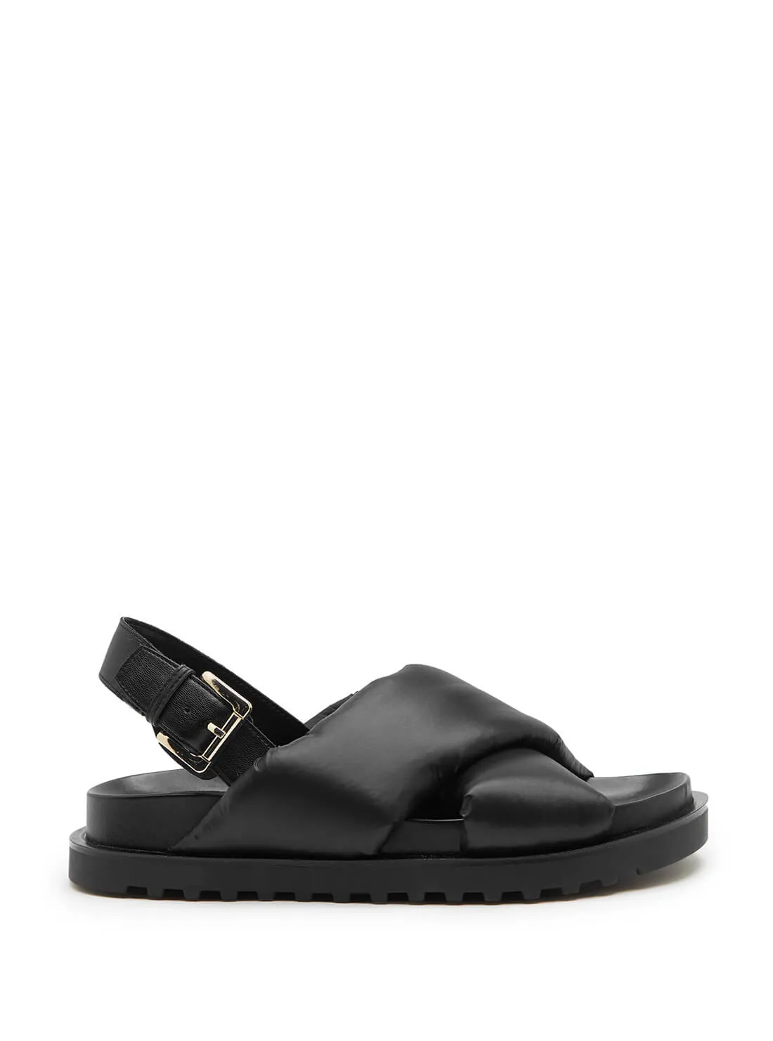 Black Quilted Fabulus Flat Sandals