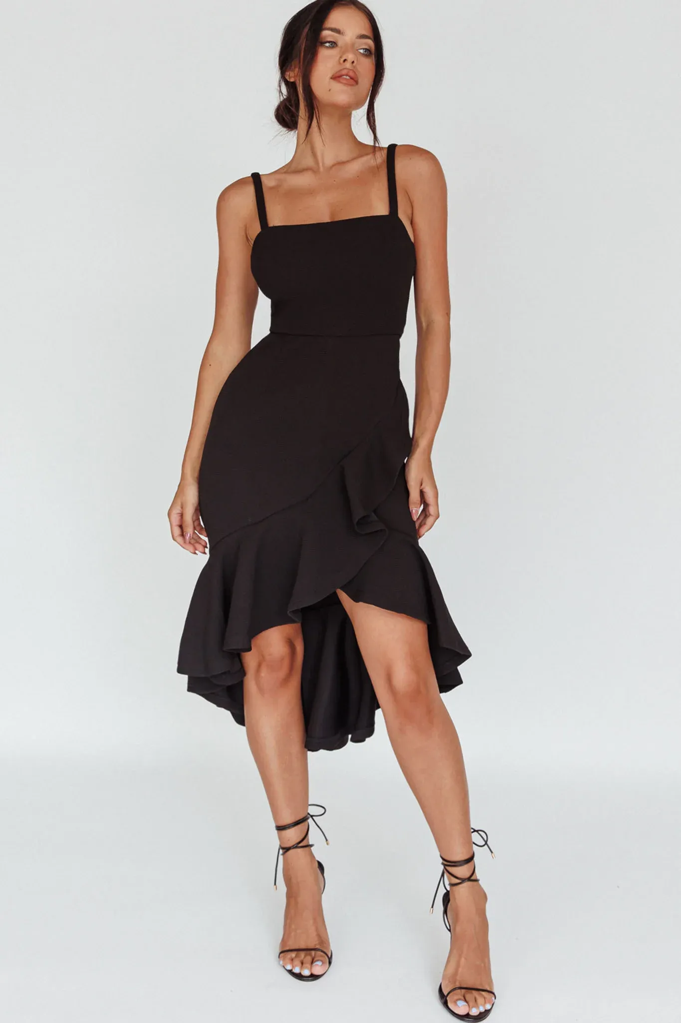 Cartagena High-Low Asymmetric Salsa Dress Black