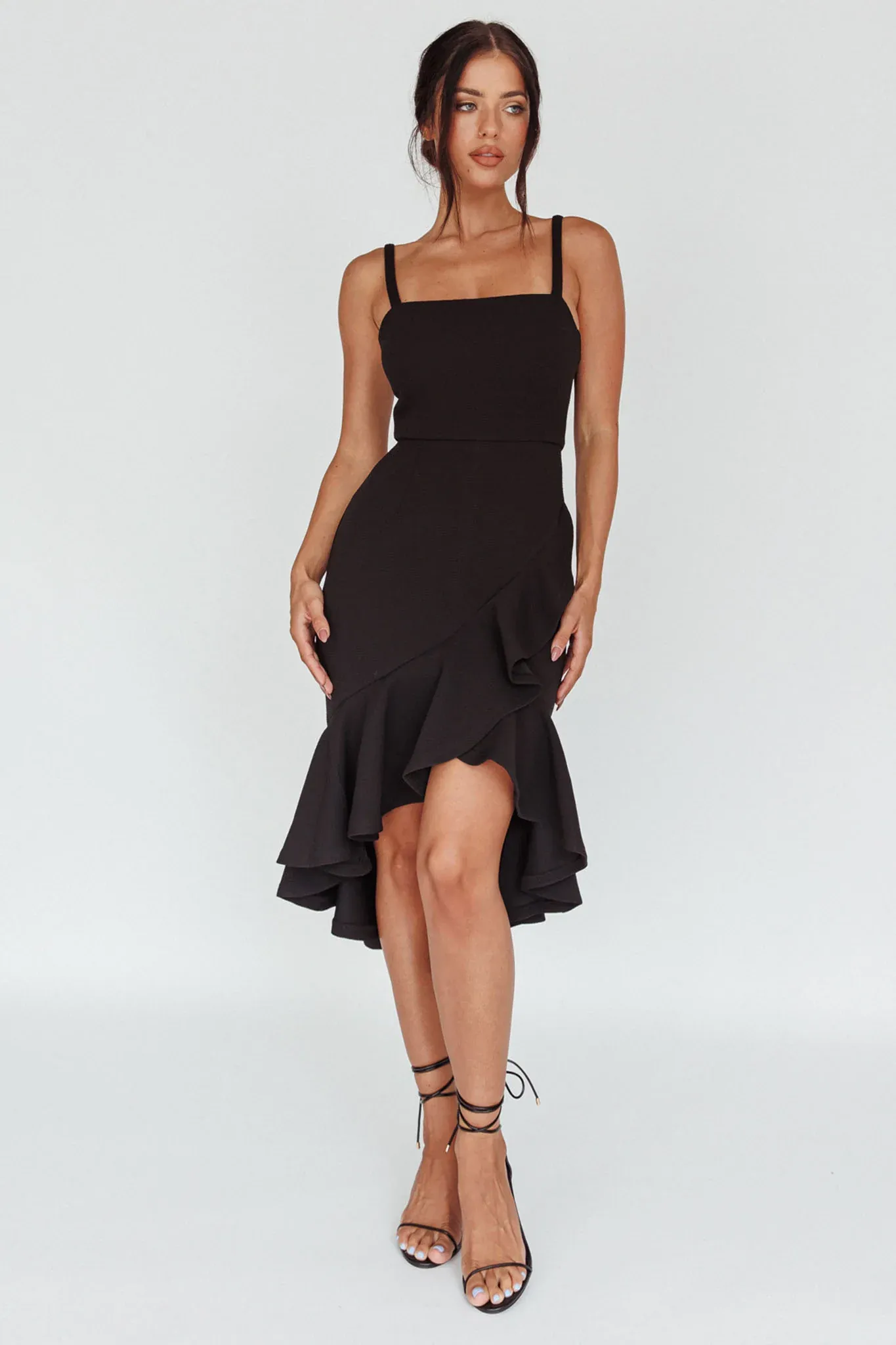 Cartagena High-Low Asymmetric Salsa Dress Black