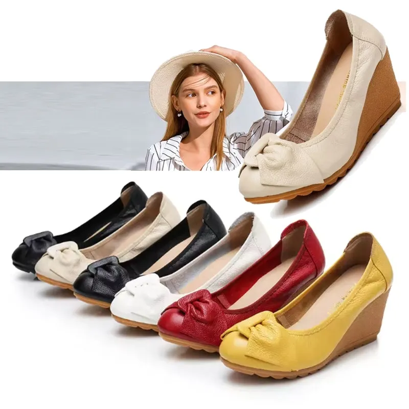 Elegant Leather Wedges Women High Heels