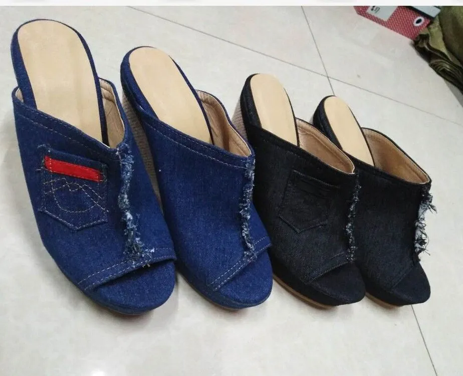 Jean Sandals Blue and Black Denim Shoes