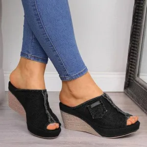 Jean Sandals Blue and Black Denim Shoes