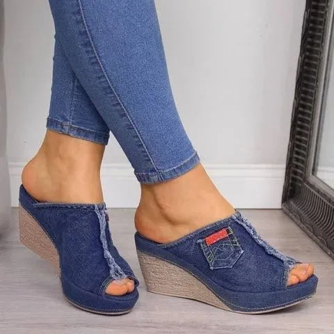 Jean Sandals Blue and Black Denim Shoes