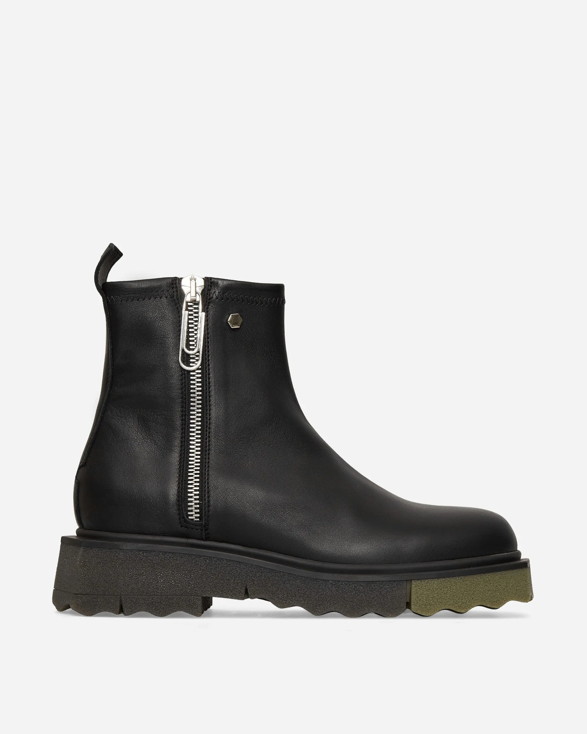 Leather Sponge Zip Boots Black