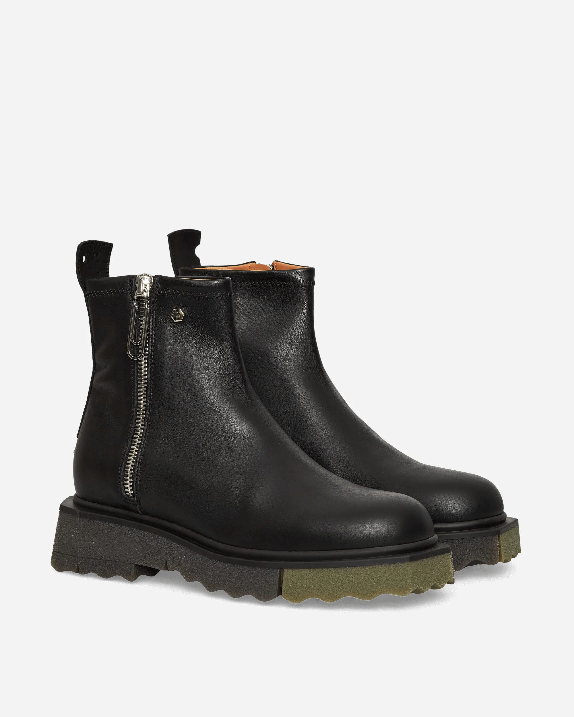 Leather Sponge Zip Boots Black