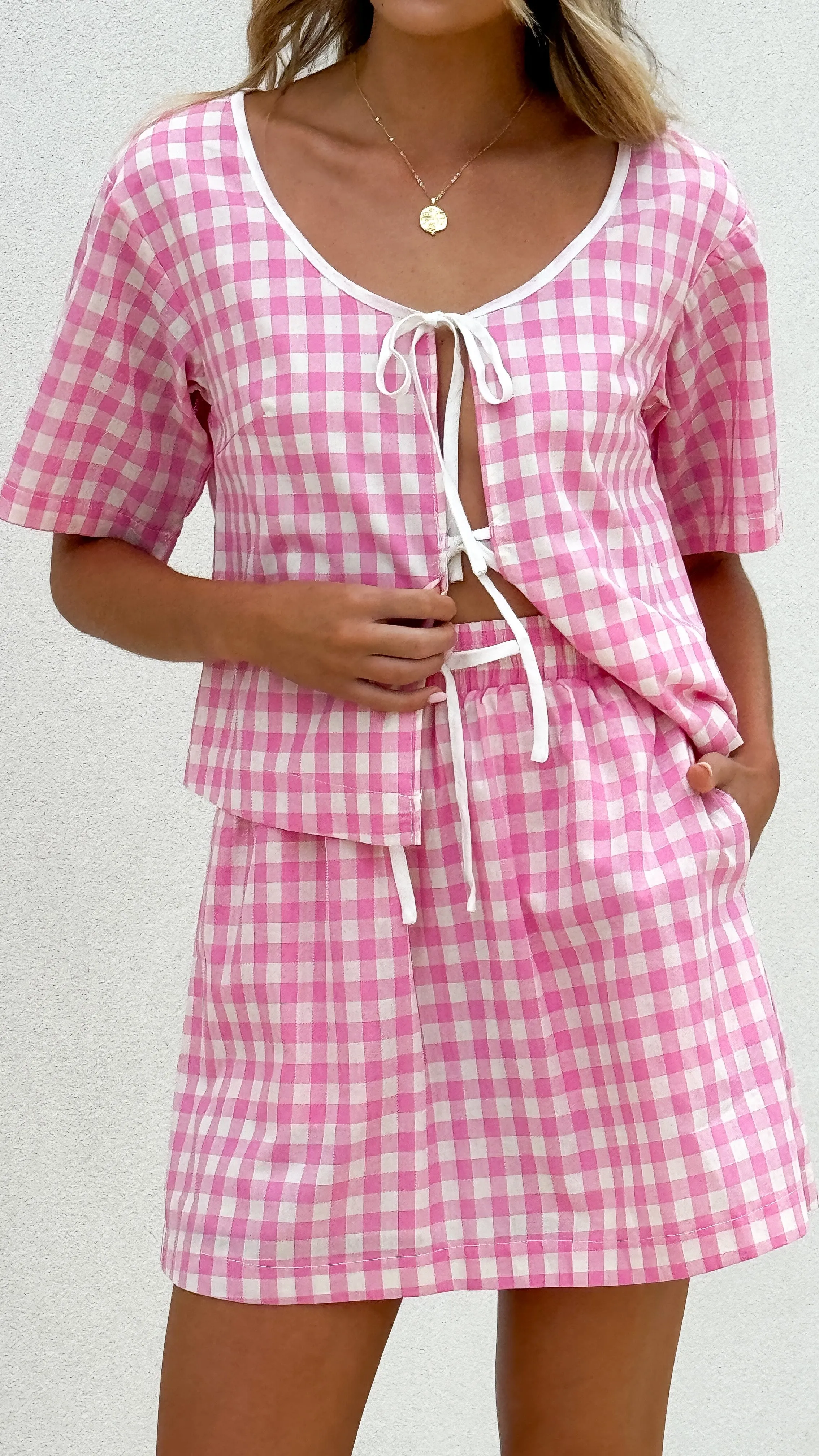 Madison Top - Pink/White Gingham