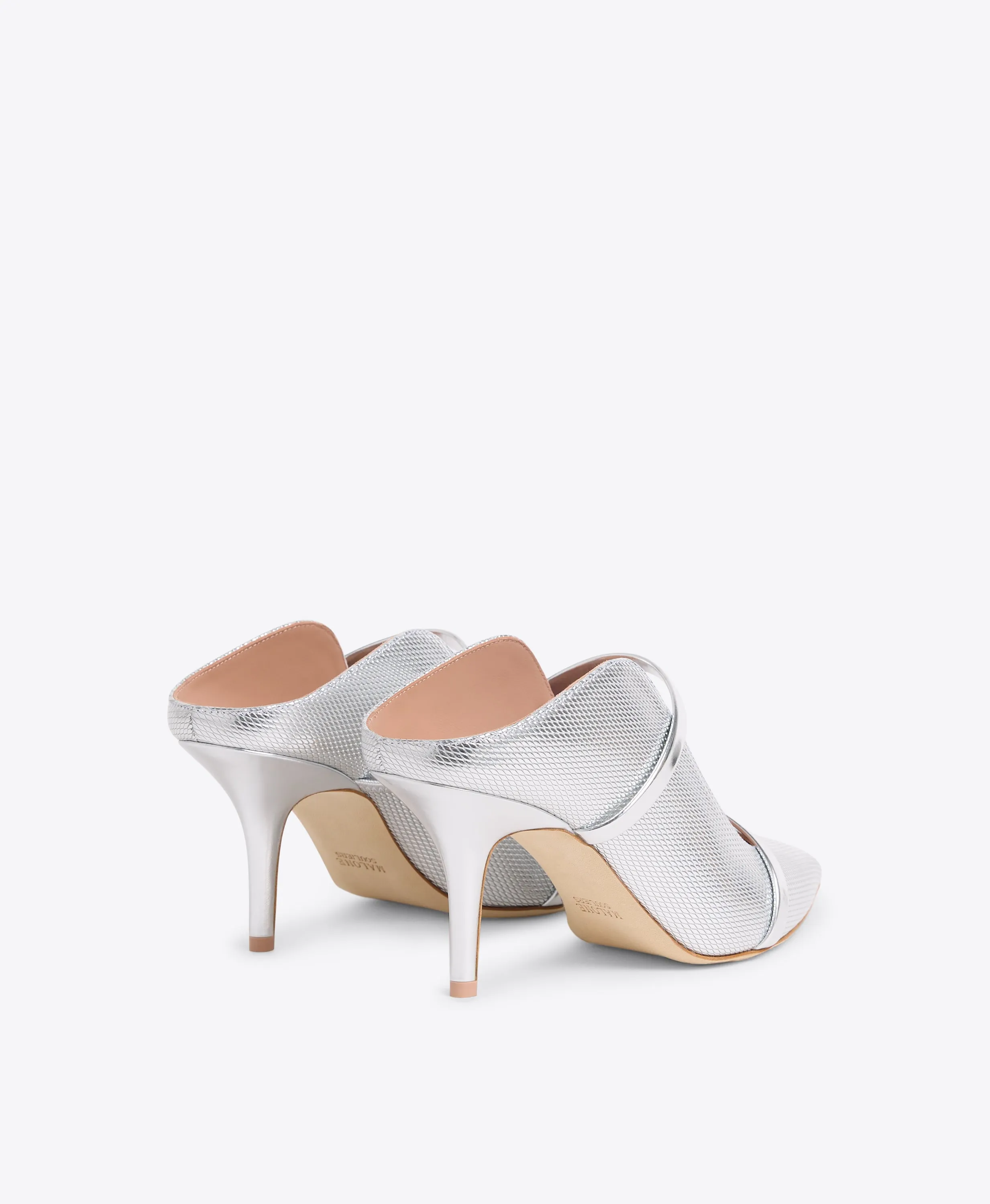 Maureen 70 Silver Embossed Leather Mules