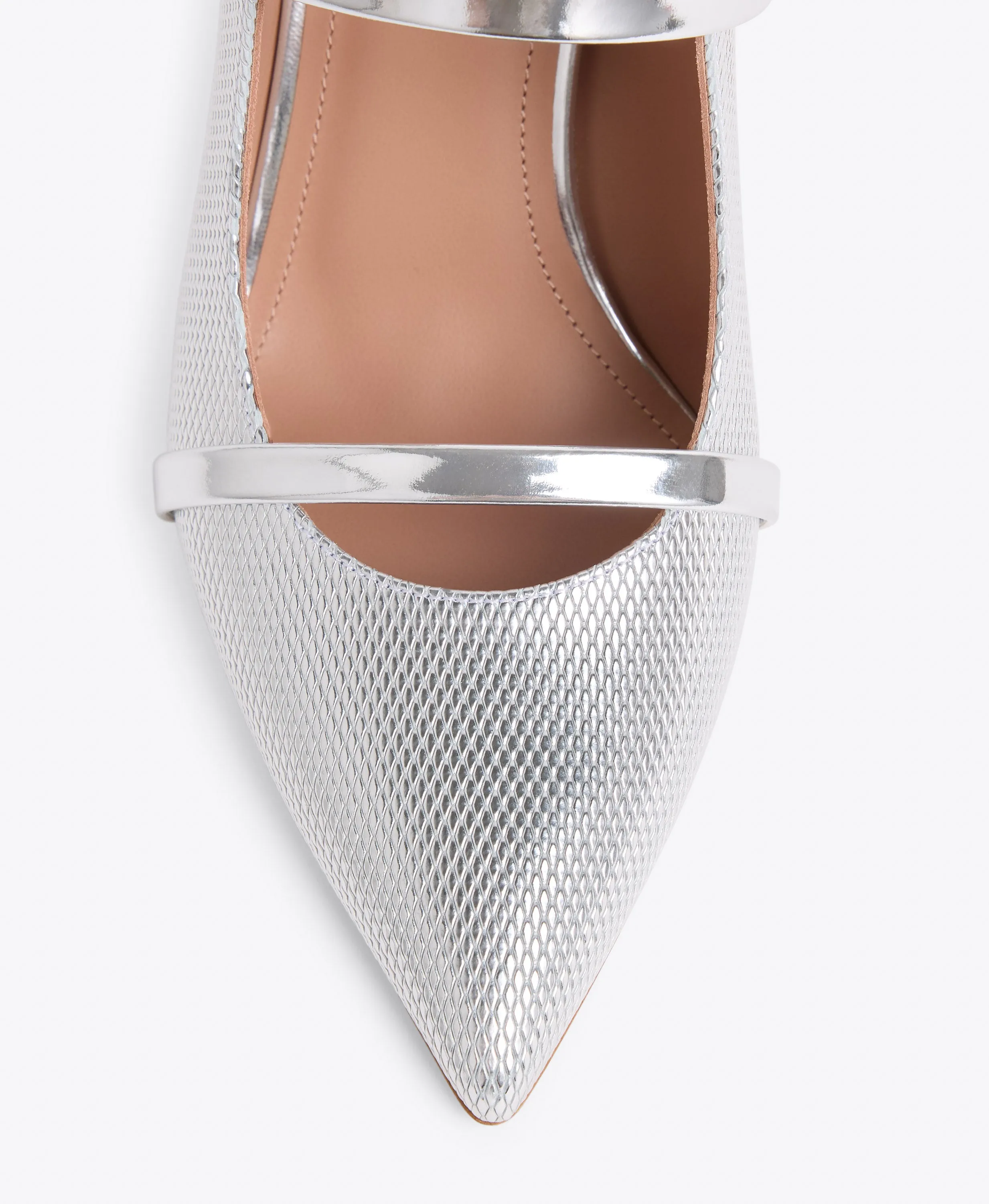 Maureen 70 Silver Embossed Leather Mules