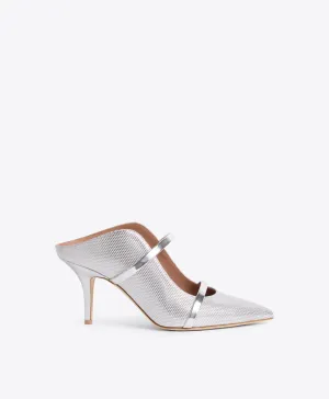 Maureen 70 Silver Embossed Leather Mules