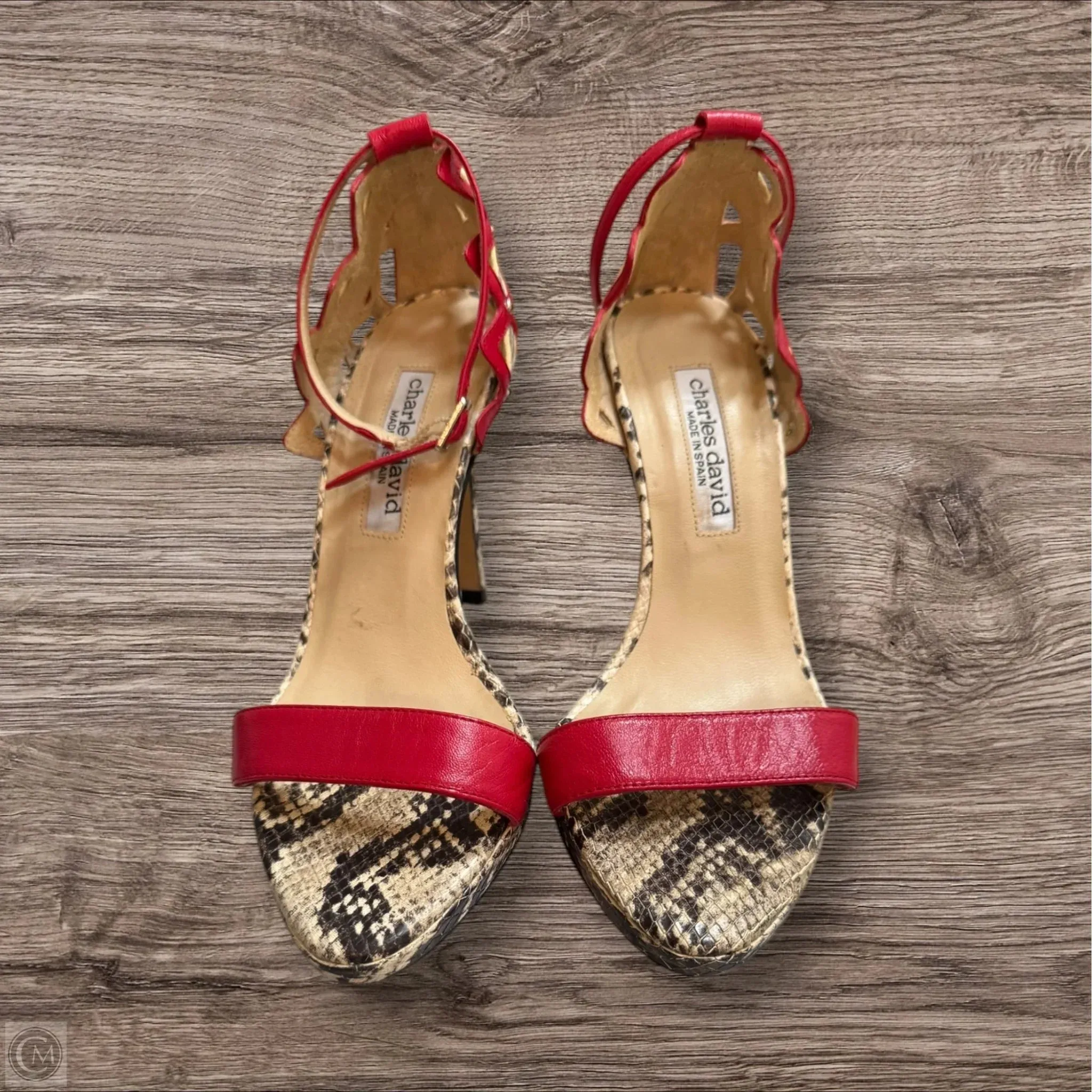Sandals Heels Stiletto By Charles David In Brown & Red, Size: 7