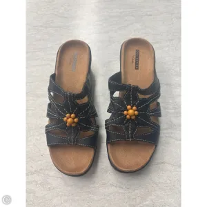Sandals Heels Wedge By Clarks In Black & Tan, Size: 6.5