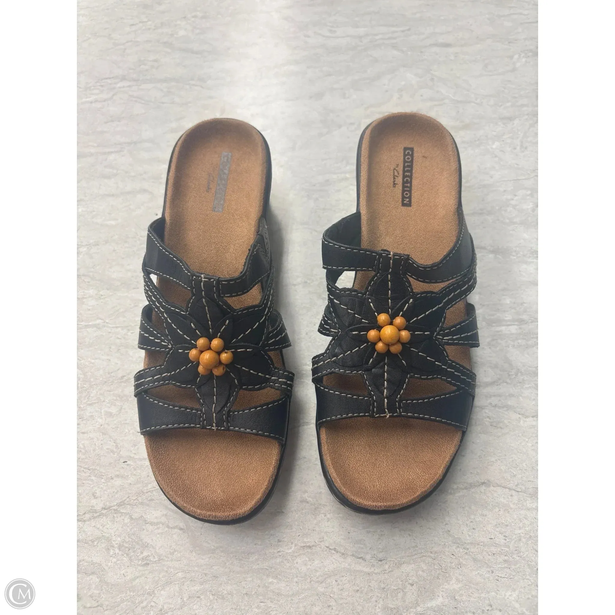 Sandals Heels Wedge By Clarks In Black & Tan, Size: 6.5