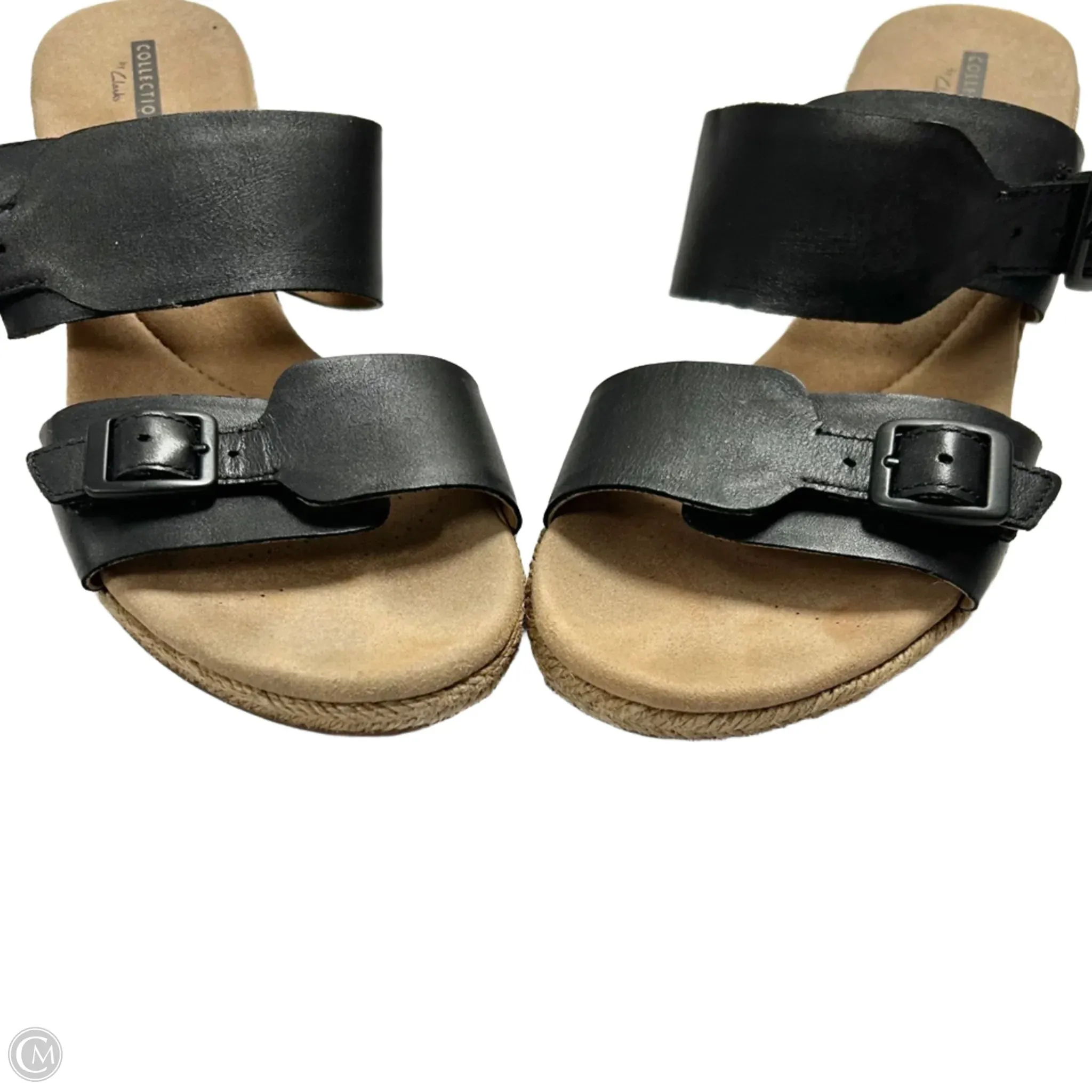 Sandals Heels Wedge By Clarks In Black & Tan, Size: 9.5