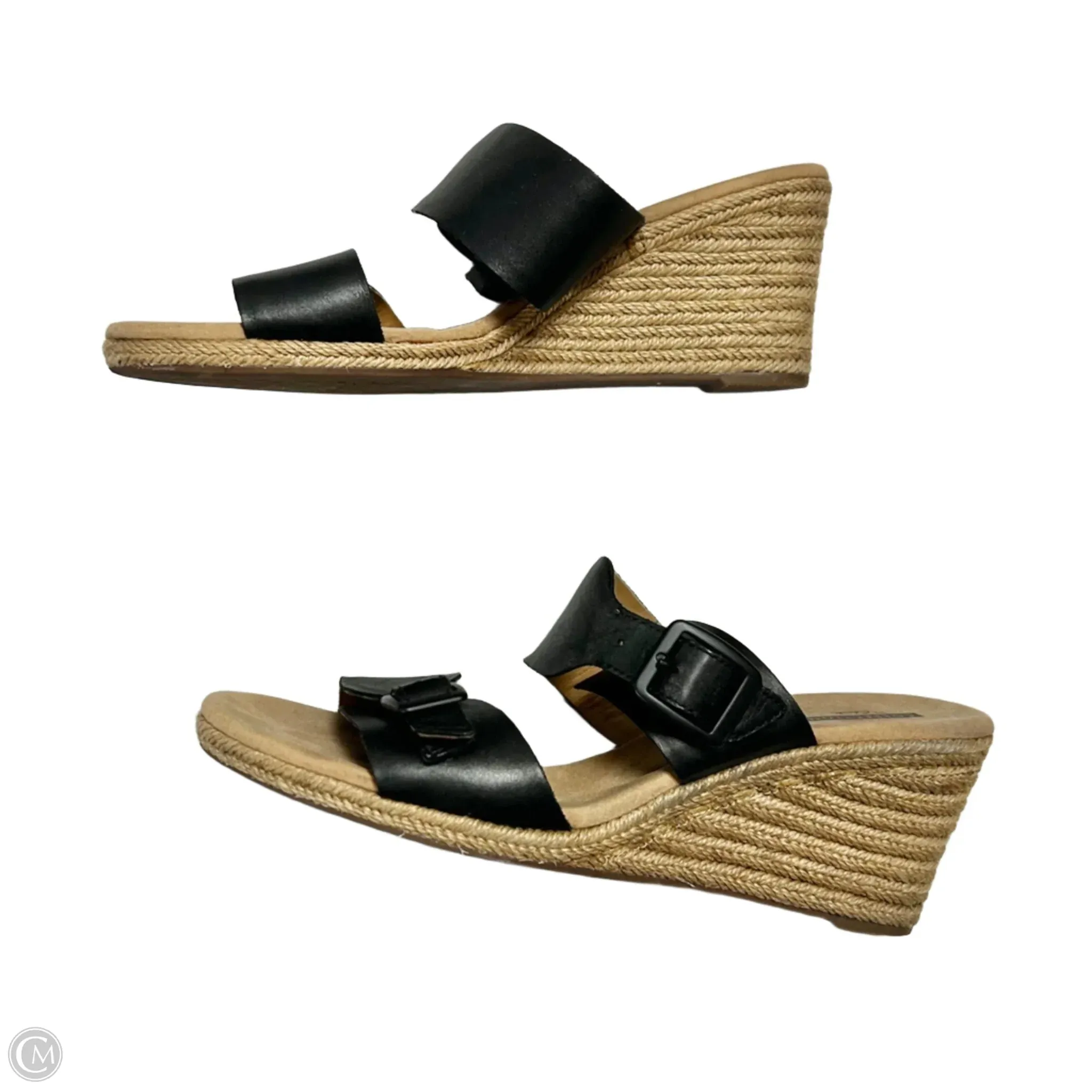 Sandals Heels Wedge By Clarks In Black & Tan, Size: 9.5