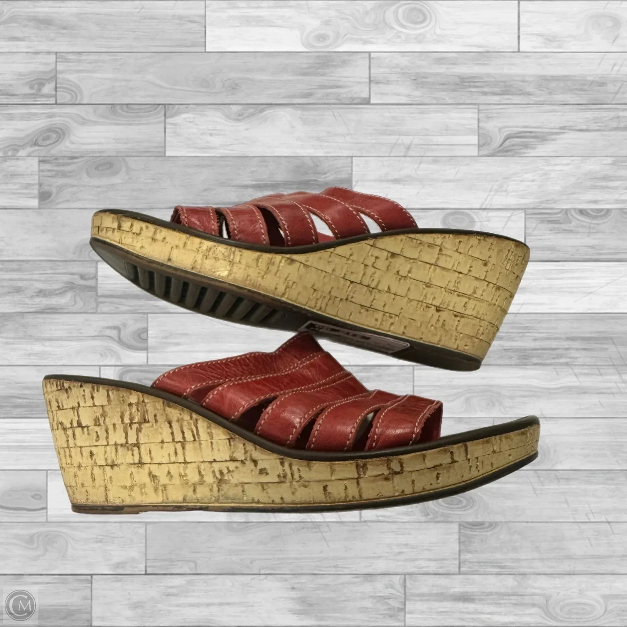 Sandals Heels Wedge By Clothes Mentor In Red & Tan, Size: 8
