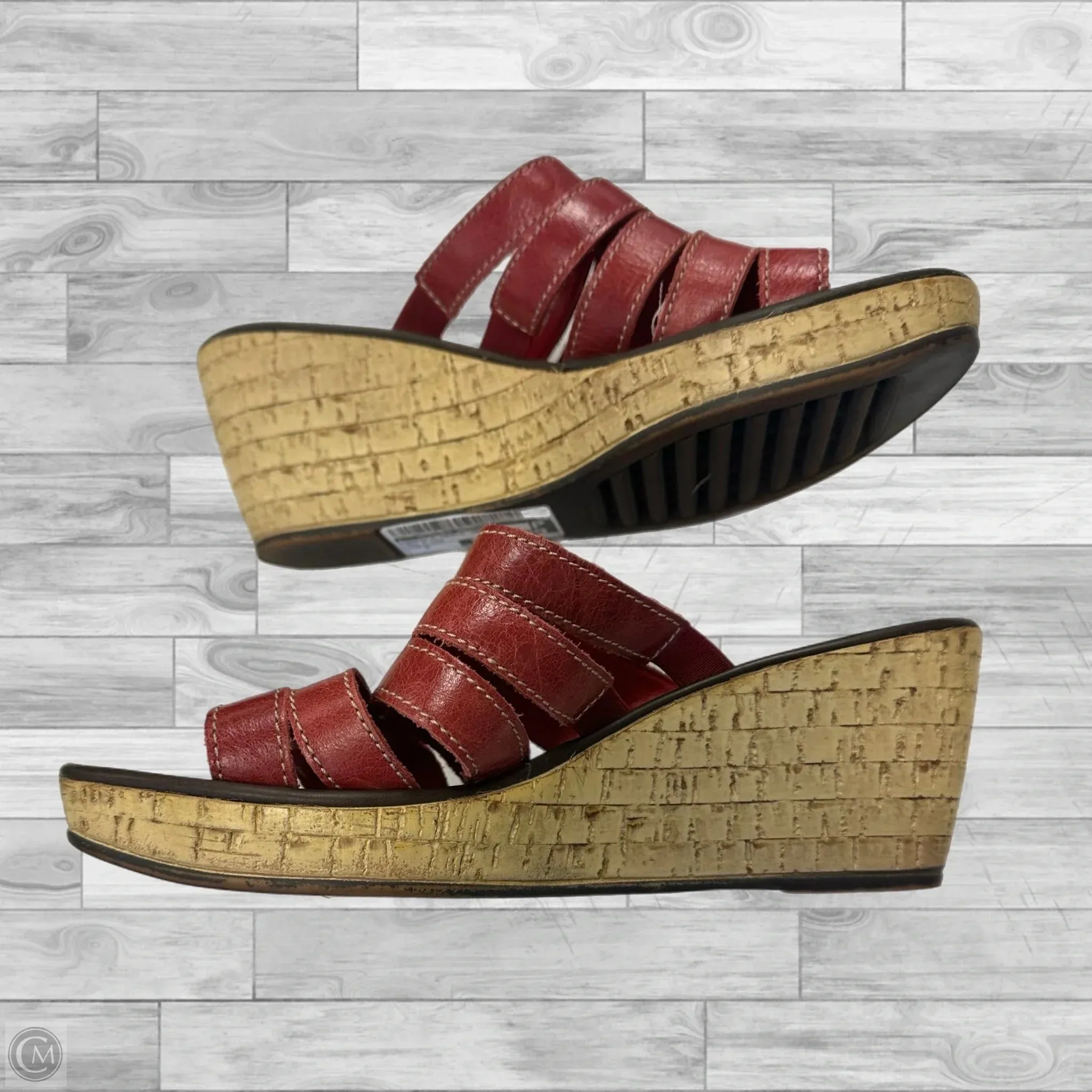 Sandals Heels Wedge By Clothes Mentor In Red & Tan, Size: 8