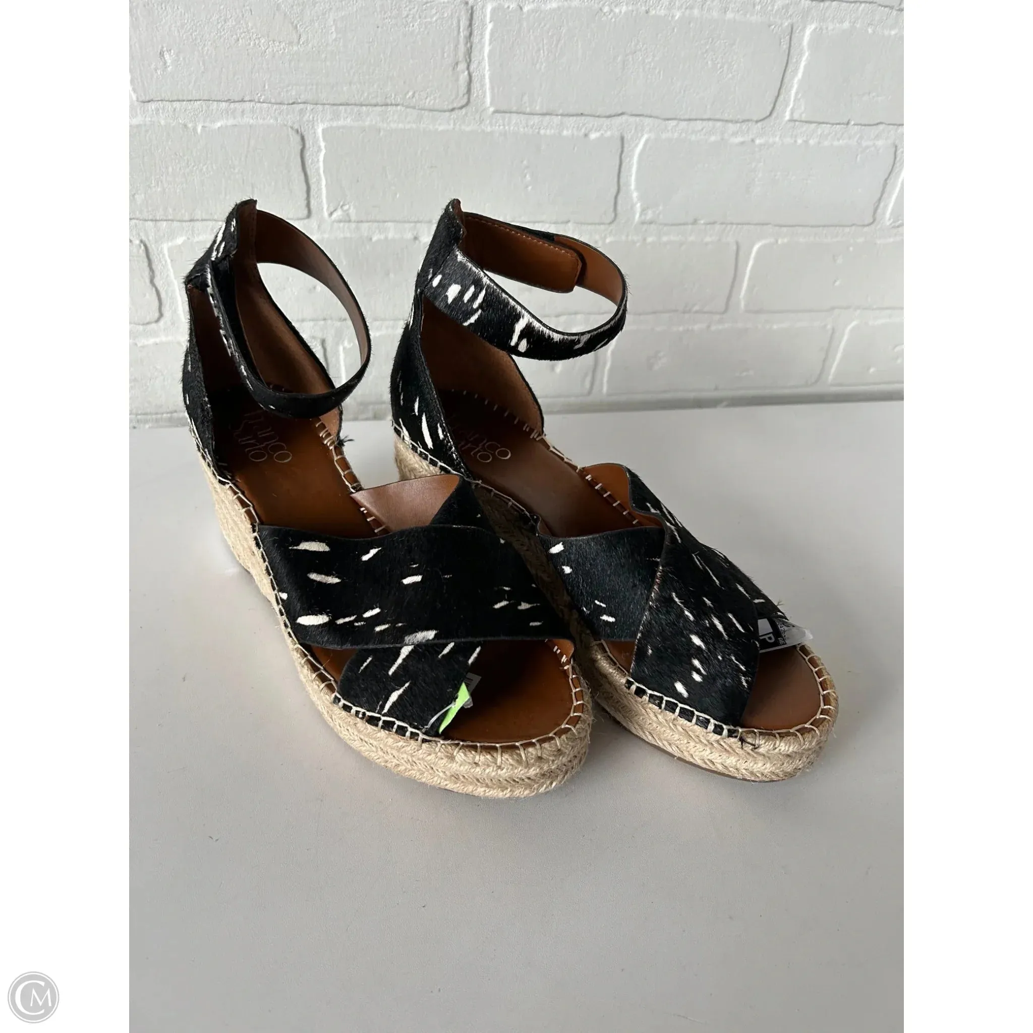 Sandals Heels Wedge By Franco Sarto In Black & Tan, Size: 8.5