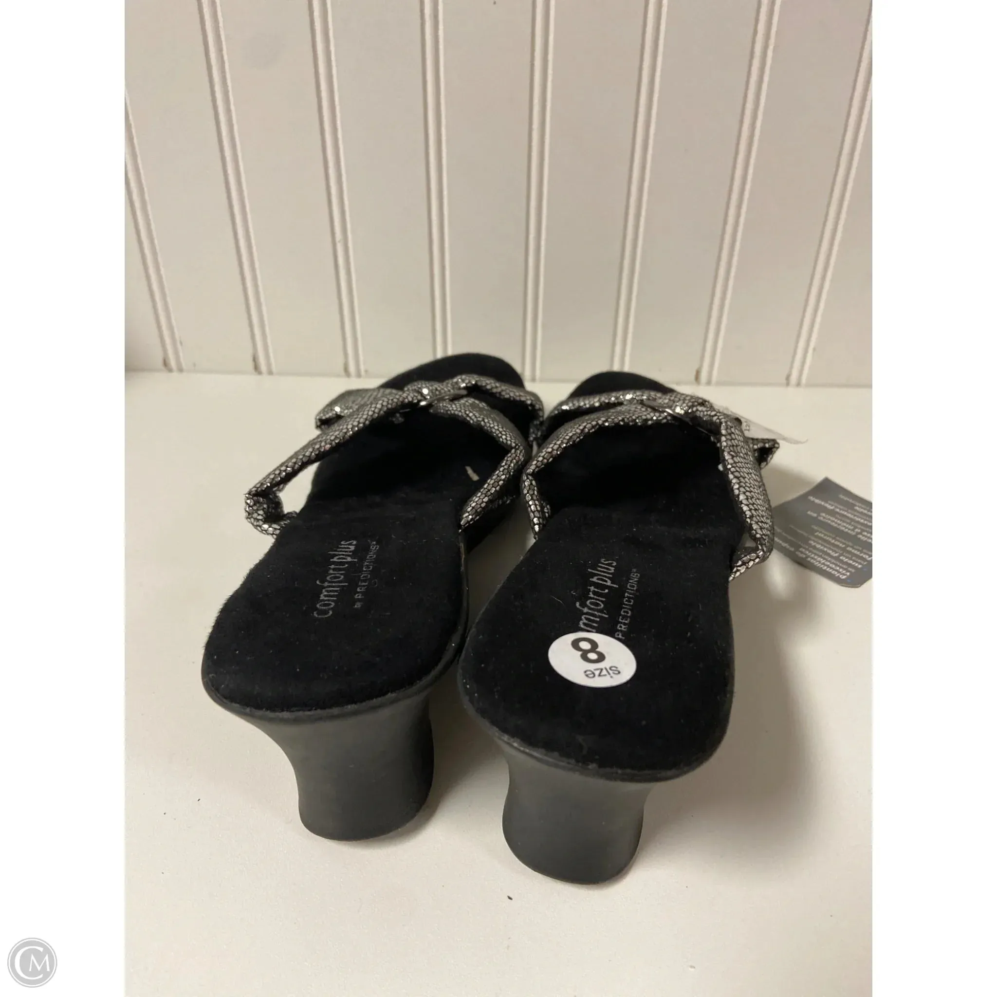 Sandals Heels Wedge By Predictions In Black & Silver, Size: 8