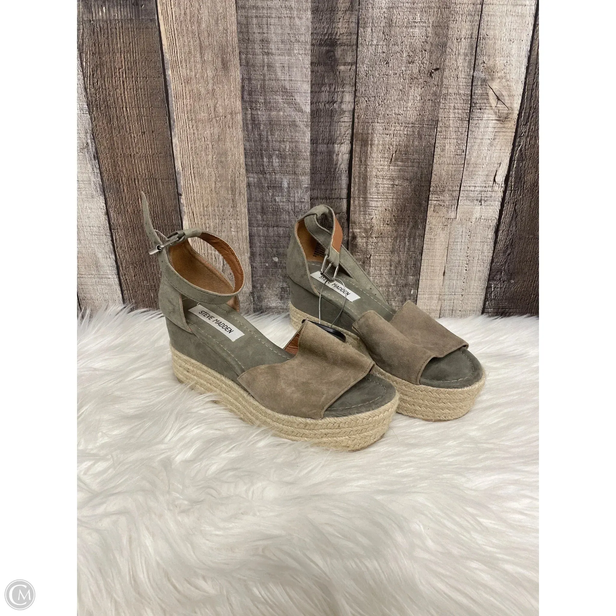 Sandals Heels Wedge By Steve Madden In Taupe, Size: 8