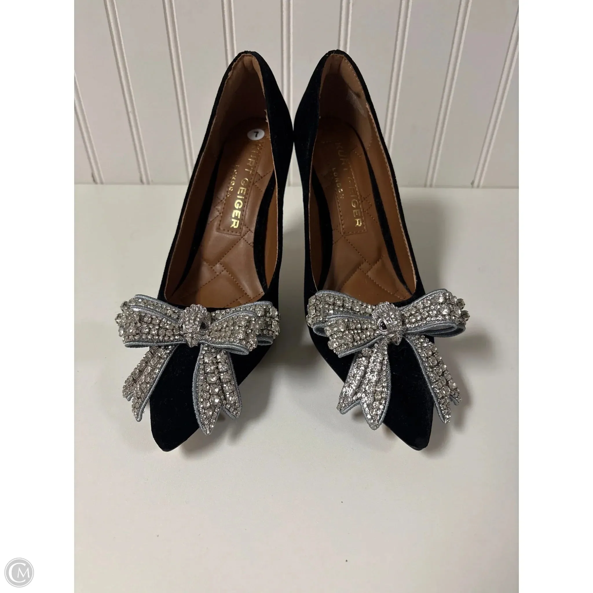 Shoes Heels Stiletto By Kurt Geiger London In Black & Silver, Size: 7