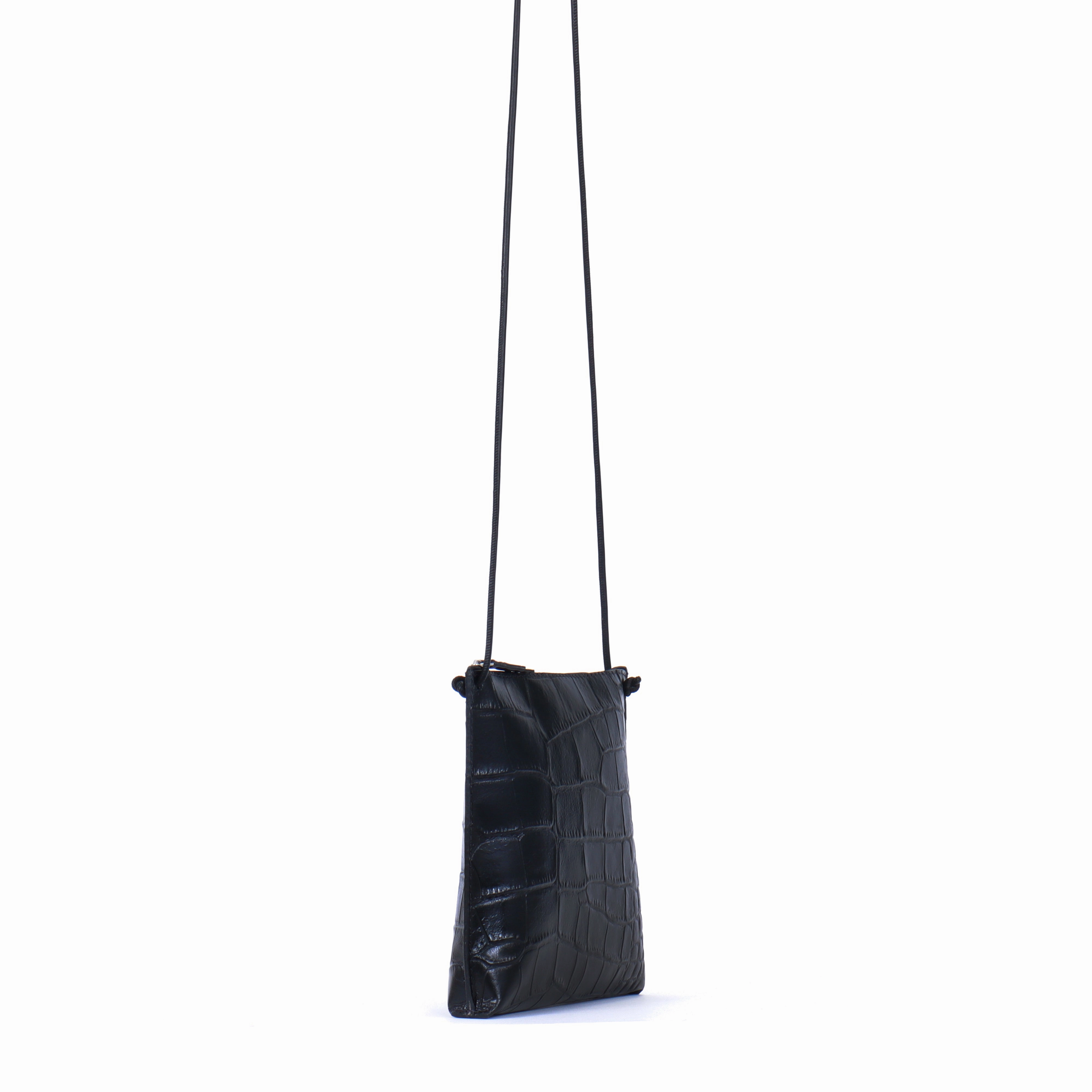 STRAPPY POUCH BLACK EMBOSSED GATOR