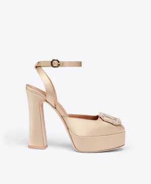 Teese 125 Gold Satin Platform Slingbacks