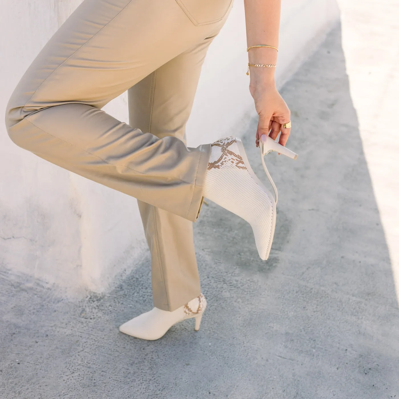 The Bootie - Ivory Snakeskin & Knit 3 Block - FINAL SALE