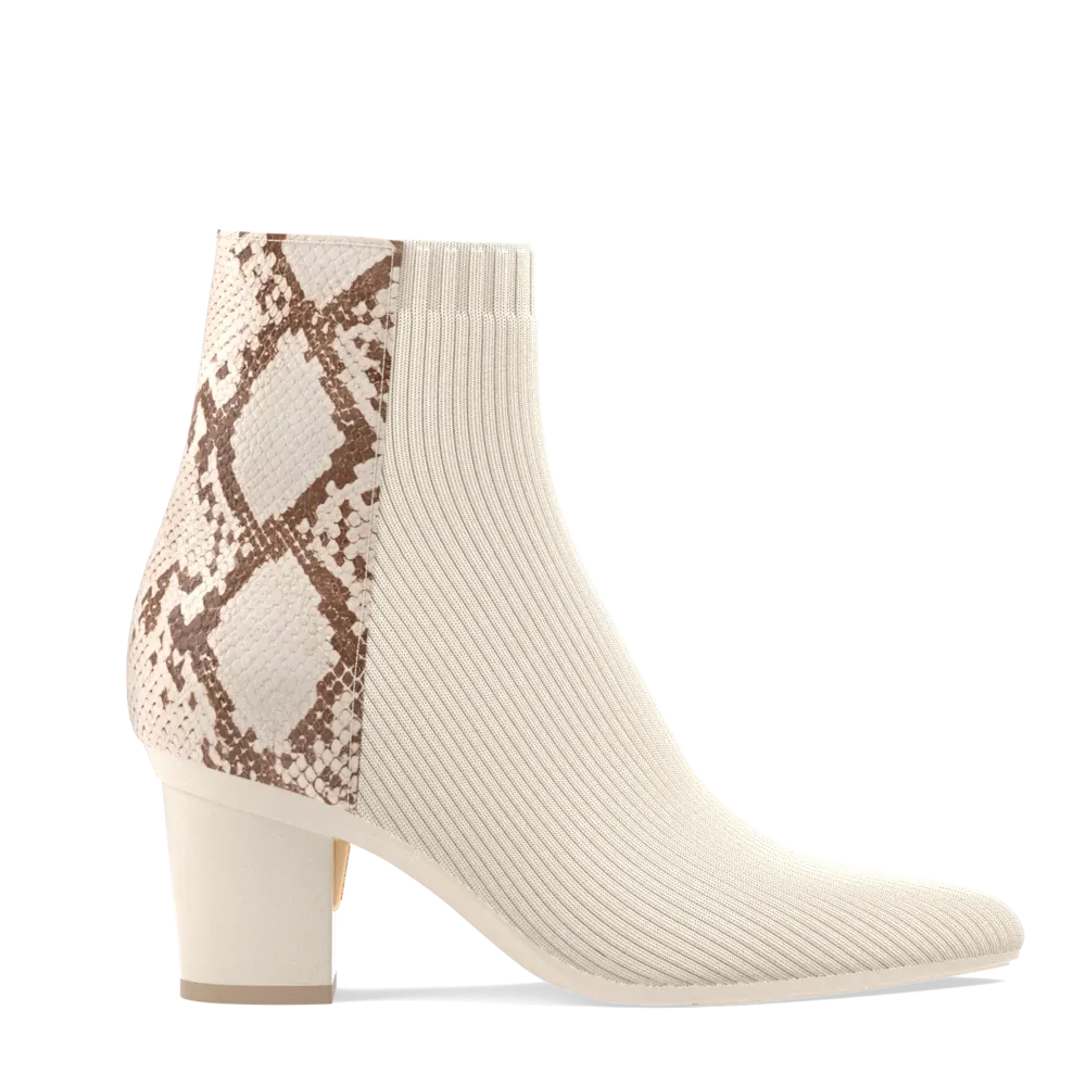 The Bootie - Ivory Snakeskin & Knit 3 Block - FINAL SALE