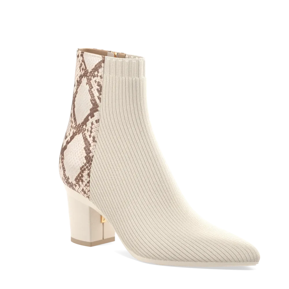 The Bootie - Ivory Snakeskin & Knit 3 Block - FINAL SALE