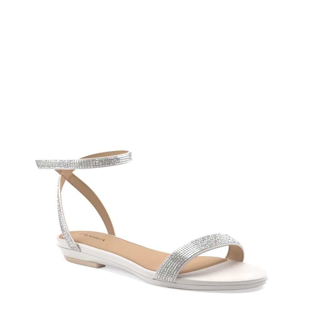 The Brenna White Leather Rhinestone   Block Heel Kit 3 White - FINAL SALE