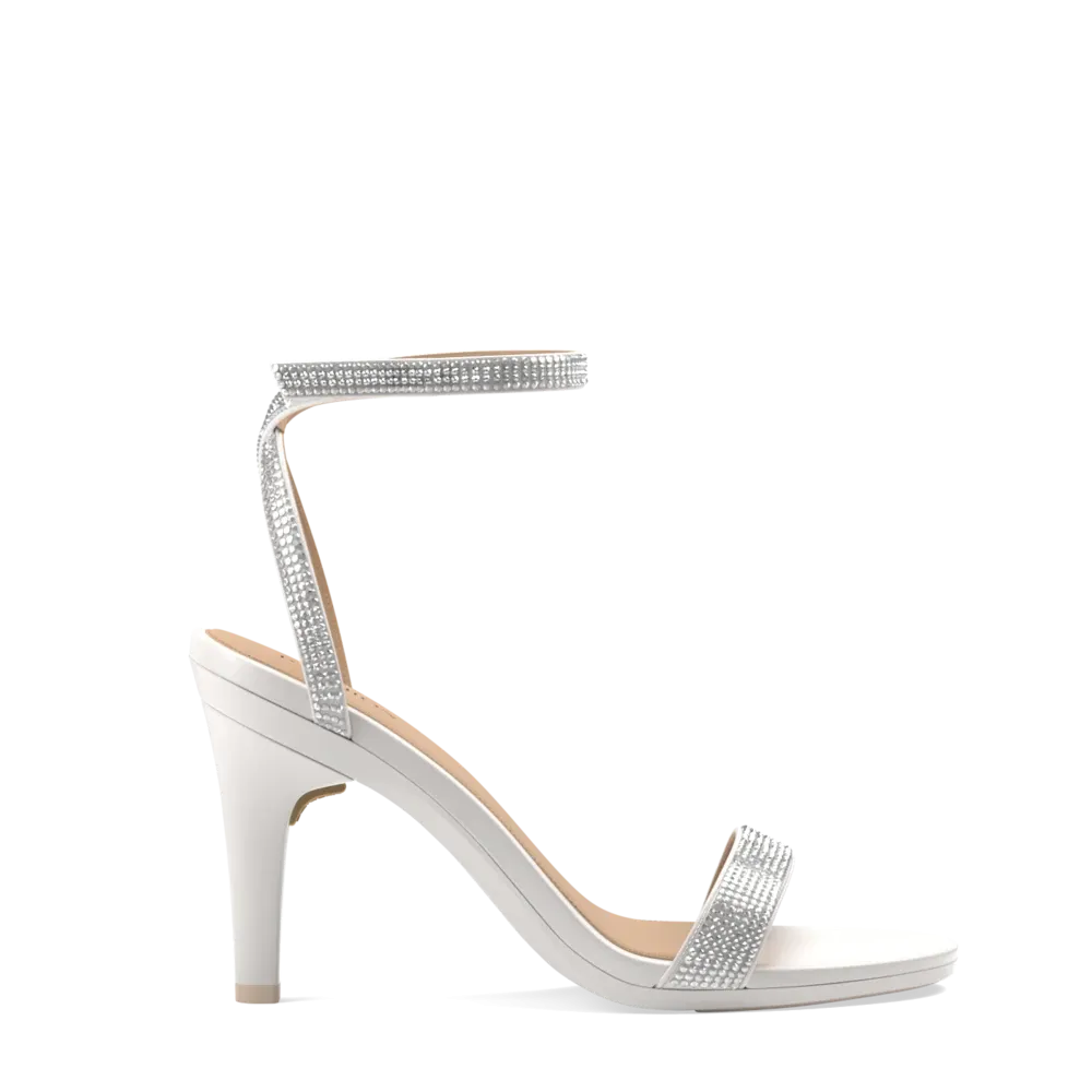 The Brenna White Leather Rhinestone   Stiletto Heel Kit 4 White - FINAL SALE