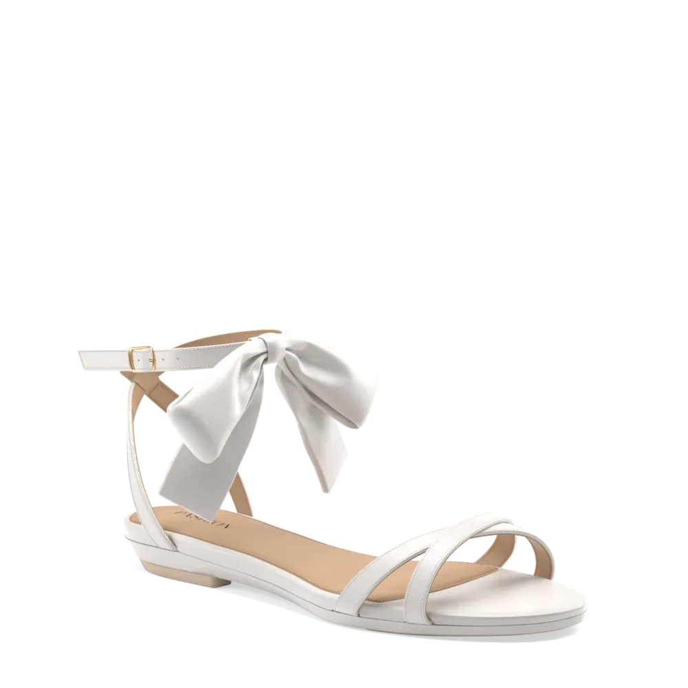 The Brynn - White Satin Bow Flat - FINAL SALE