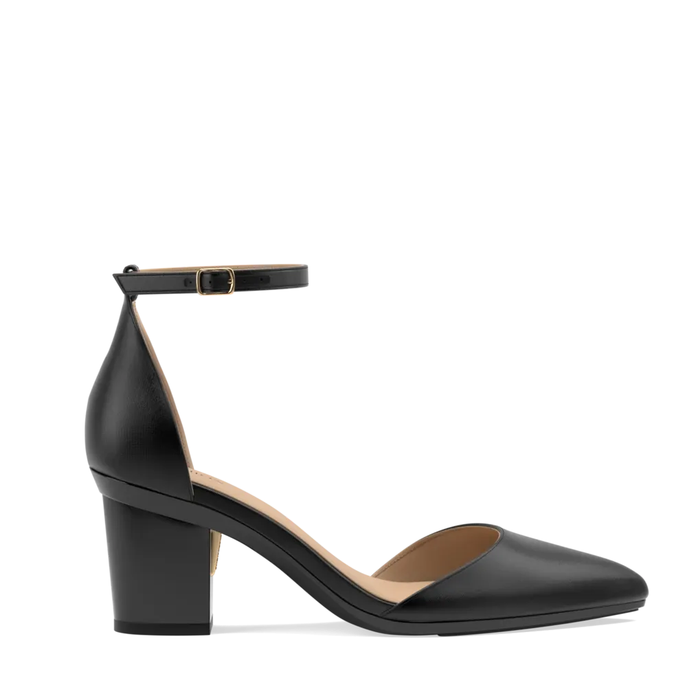 The D'Orsay Coal Satin   Block Heel Kit 3 Coal - FINAL SALE