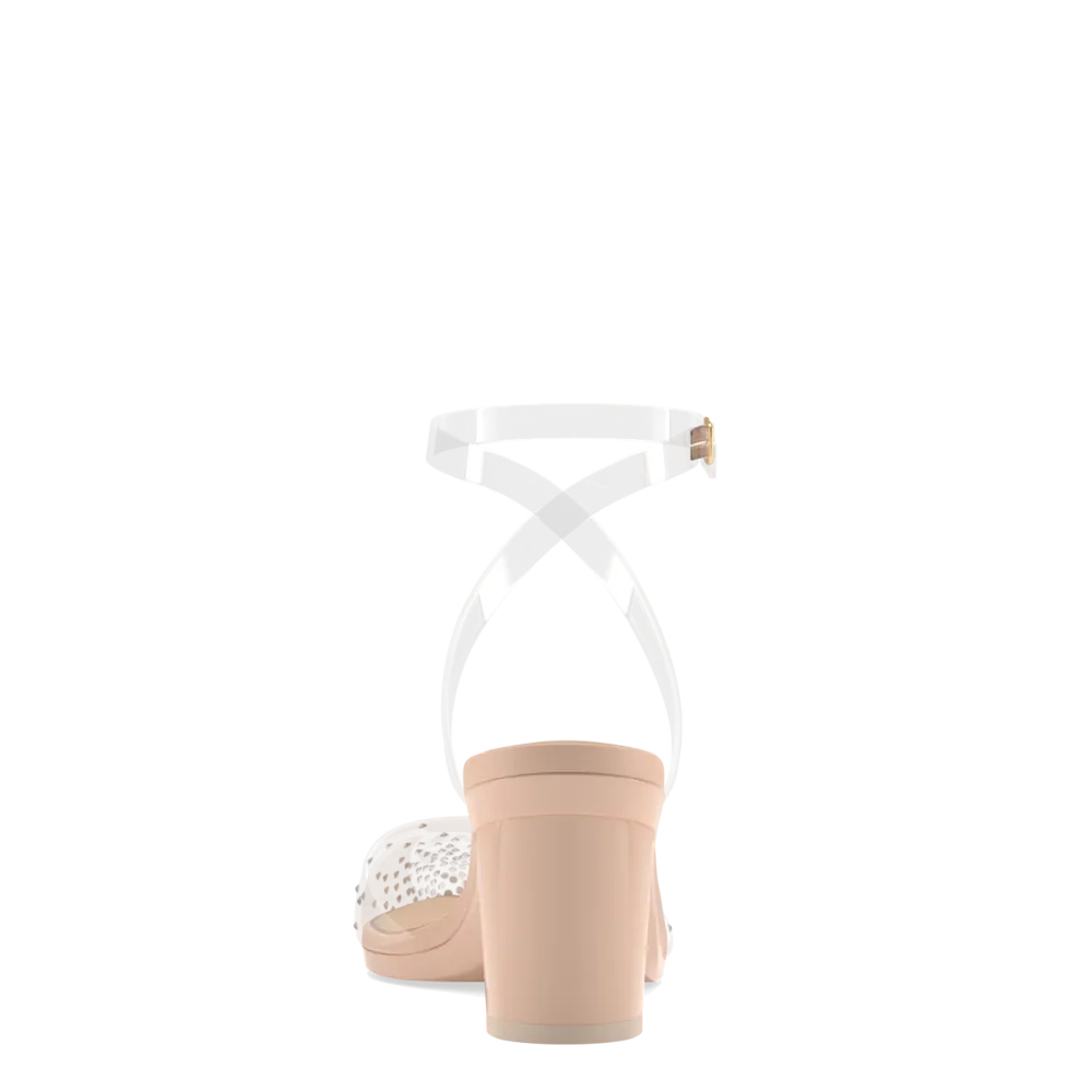 The D'Orsay - Sand Transparent Rhinestone   Block Heel Kit 3 Sand - FINAL SALE