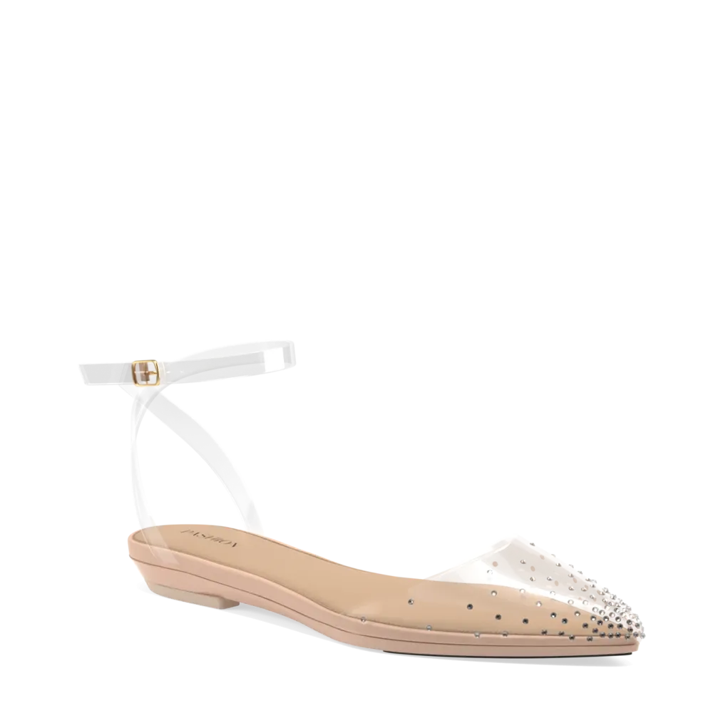 The D'Orsay - Sand Transparent Rhinestone   Block Heel Kit 3 Sand - FINAL SALE