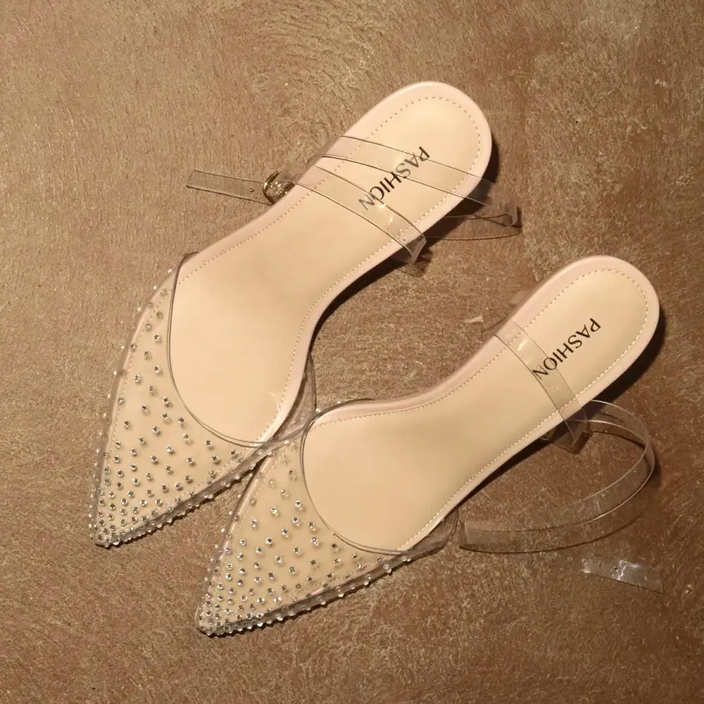 The D'Orsay - Sand Transparent Rhinestone   Block Heel Kit 3 Sand - FINAL SALE