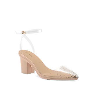 The D'Orsay - Sand Transparent Rhinestone   Block Heel Kit 3 Sand - FINAL SALE