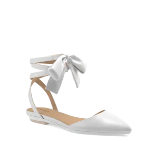 The D'Orsay - White Satin Bow Flat - FINAL SALE