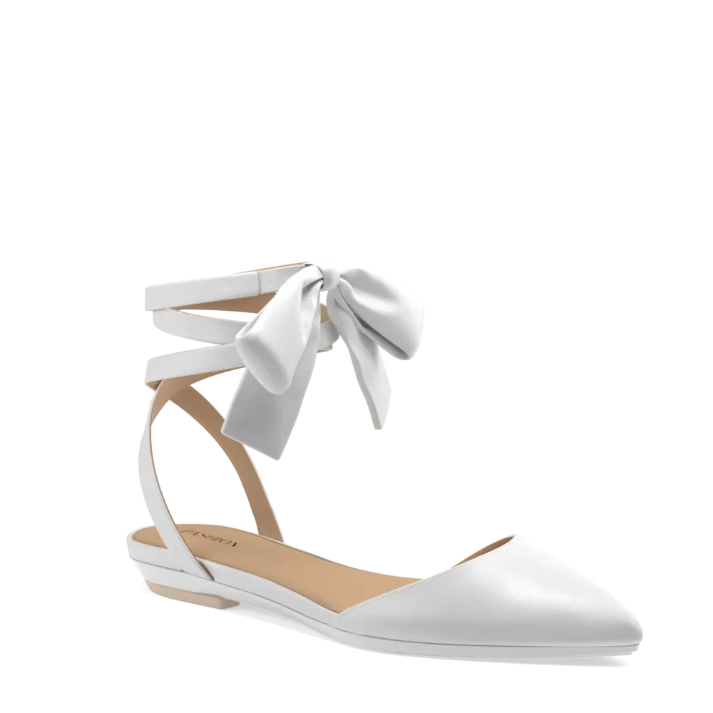 The D'Orsay - White Satin Bow Flat - FINAL SALE