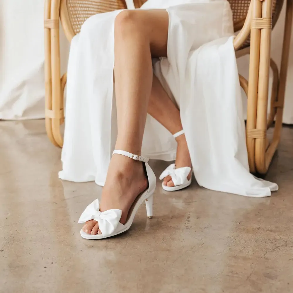 The Pashionista - White Satin Bow   Stiletto Heel Kit 4 White - FINAL SALE