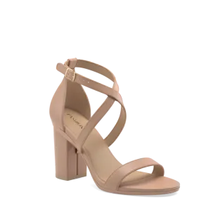 The Sandal - Latte Leather   Block Heel Kit 4 Latte