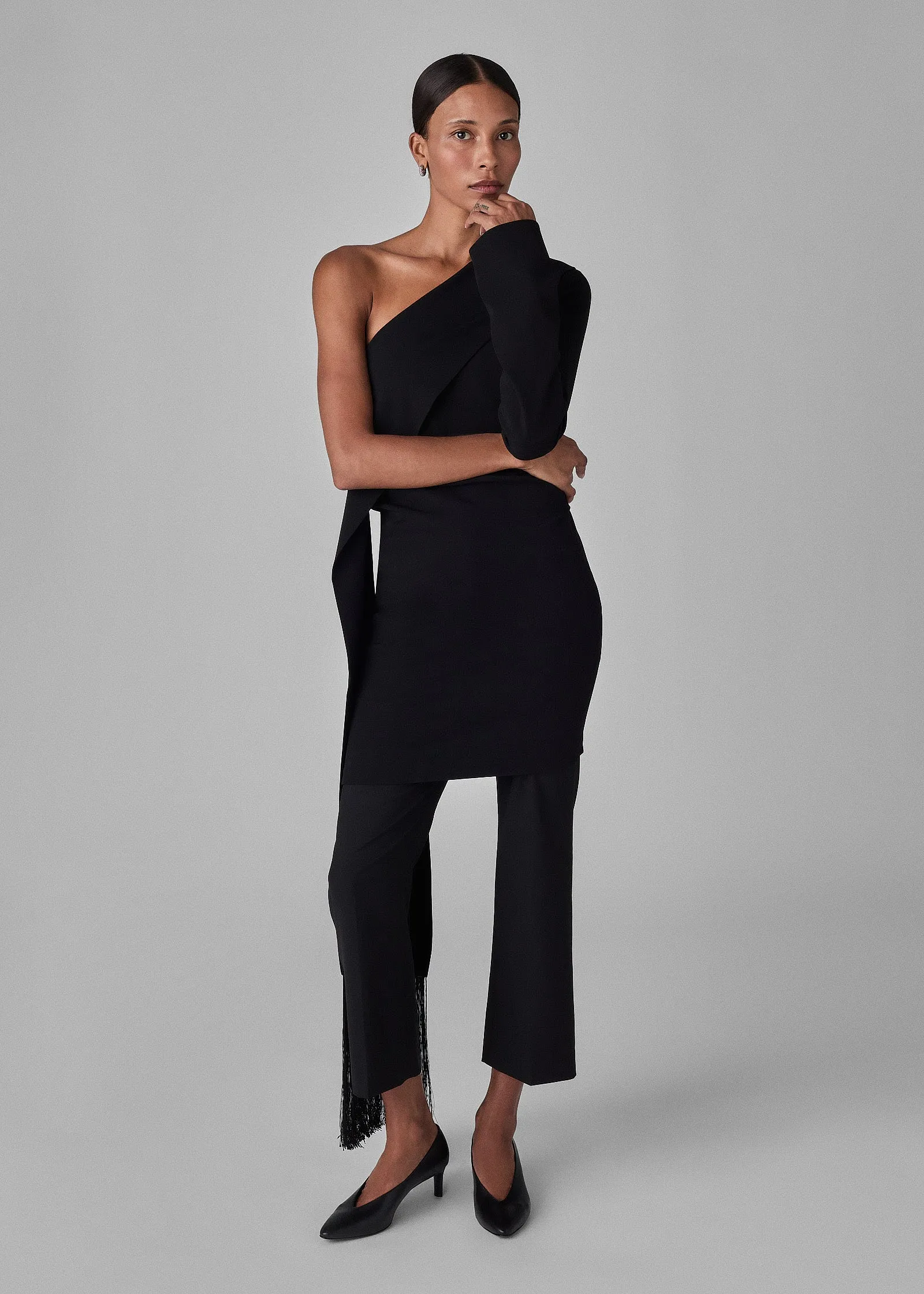 Twist Sash Top in Stretch Wool - Black